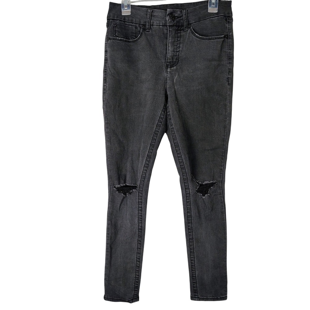 Seven7 Womens Skinny Jeans Faded Black Distressed Ripped Knee Size 8 Stretch